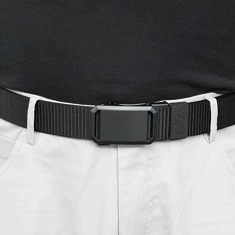 Pack de 3 Ceintures en Nylon pour Hommes avec Boucle Automatique - Boucles Carr¨¦es en Alliage de Fer, Design Sportif Durable et Doux, Sangles Noires Vertes\u002FBeiges\u002FGris pour Tenue D¨¦contract¨¦e & Formelle, Accessoires d'Aventure Ext¨¦rieure