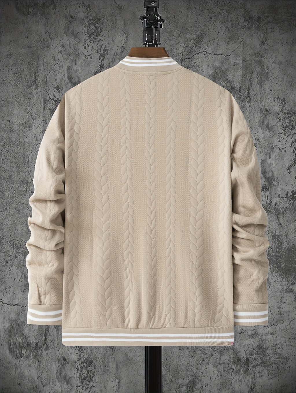 Veste de baseball jacquard ¨¤ rayures pour homme, manteau ¨¤ manches longues d¨¦contract¨¦ et ¨¦l¨¦gant pour ext¨¦rieur