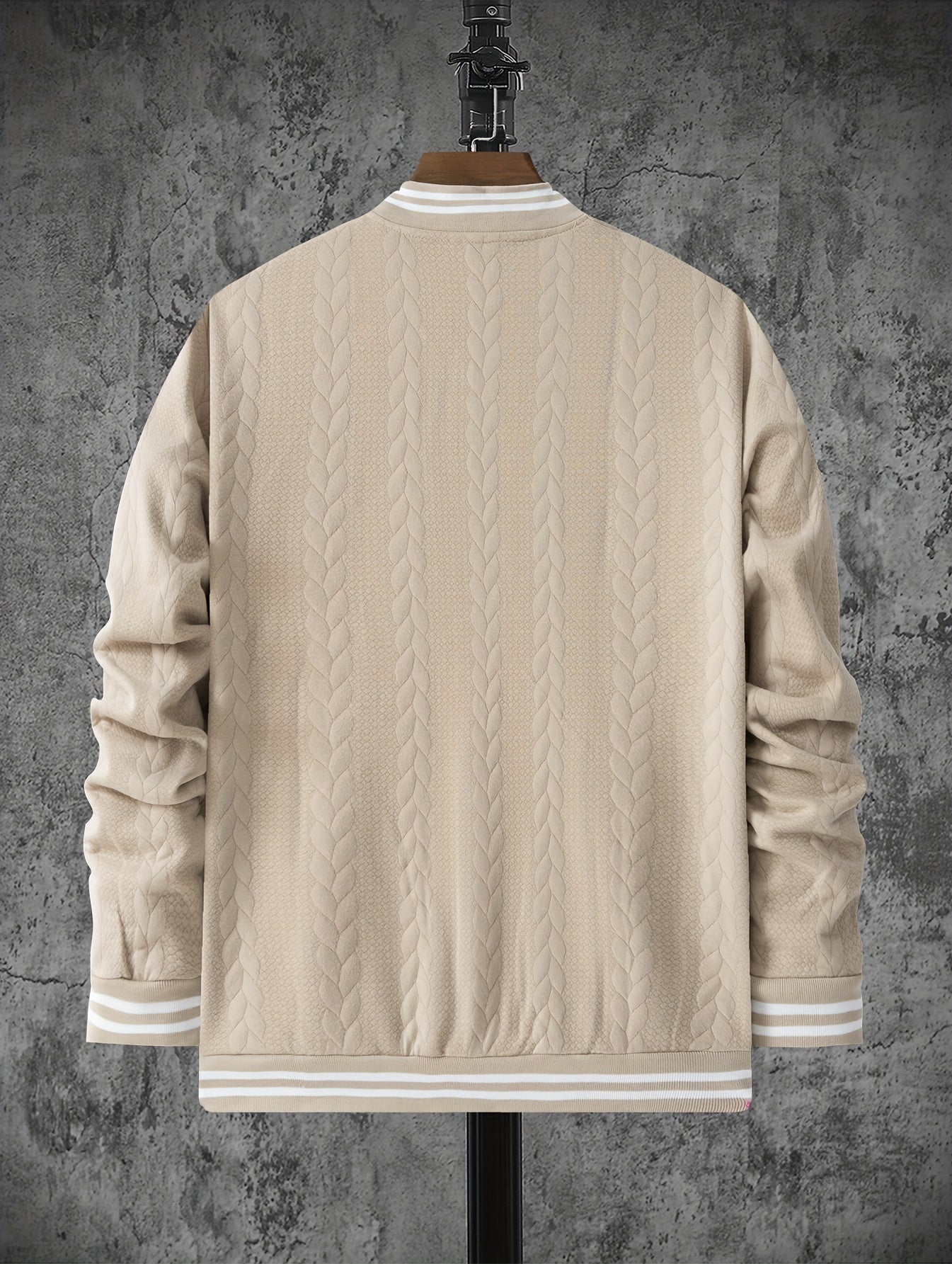 Veste de baseball jacquard ¨¤ rayures pour homme, manteau ¨¤ manches longues d¨¦contract¨¦ et ¨¦l¨¦gant pour ext¨¦rieur