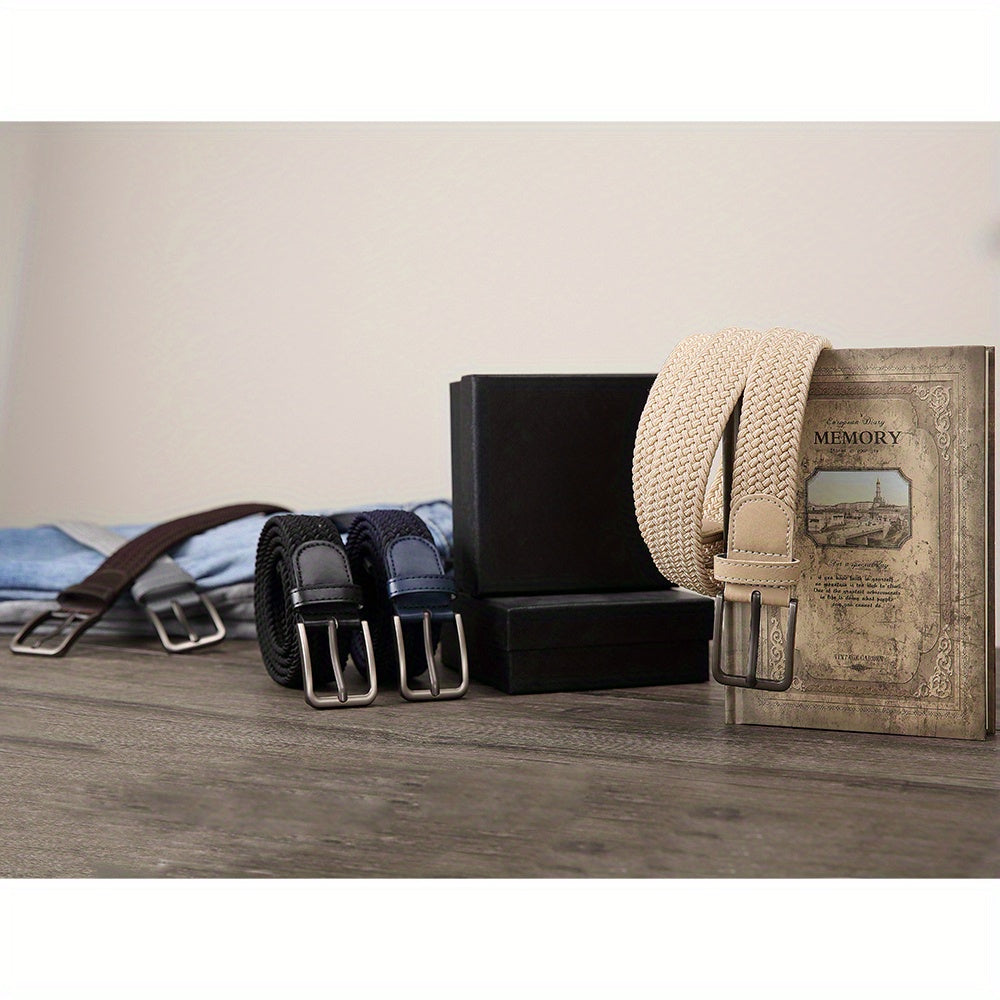 Ceinture Tress¨¦e ¨¦lastique pour Hommes 2pcs ¨C Ceinture en Tissu D¨¦contract¨¦, 1 3\u002F8\