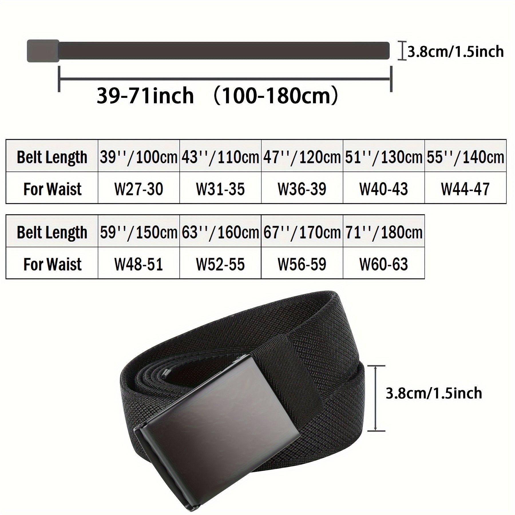 Ceinture en Nylon Extensible Confort pour Hommes Grande Taille - Noire, R¨¦glable jusqu'¨¤ 75 Pouces pour les Grands et Forts
