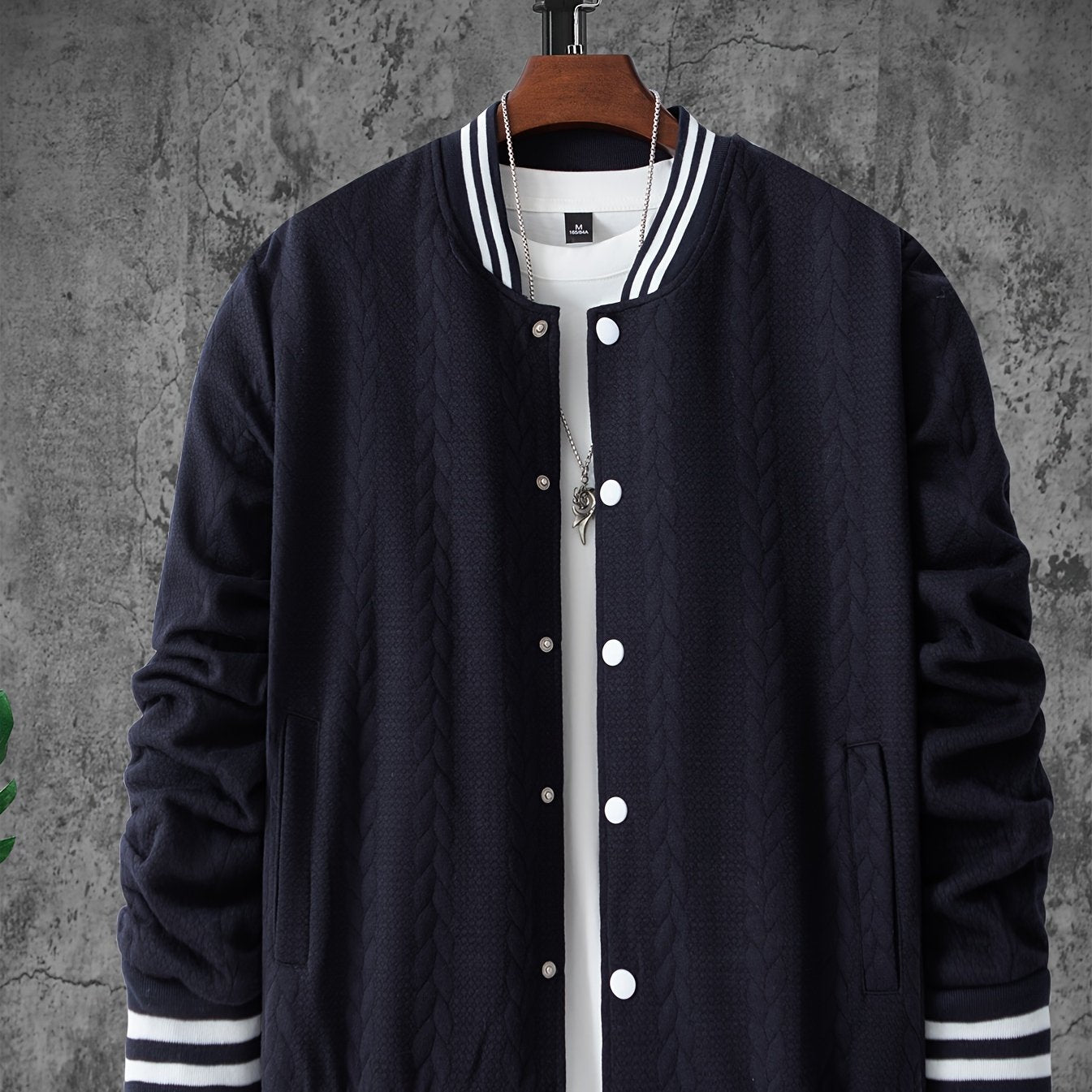 Veste de baseball jacquard ¨¤ rayures pour homme, manteau ¨¤ manches longues d¨¦contract¨¦ et ¨¦l¨¦gant pour ext¨¦rieur