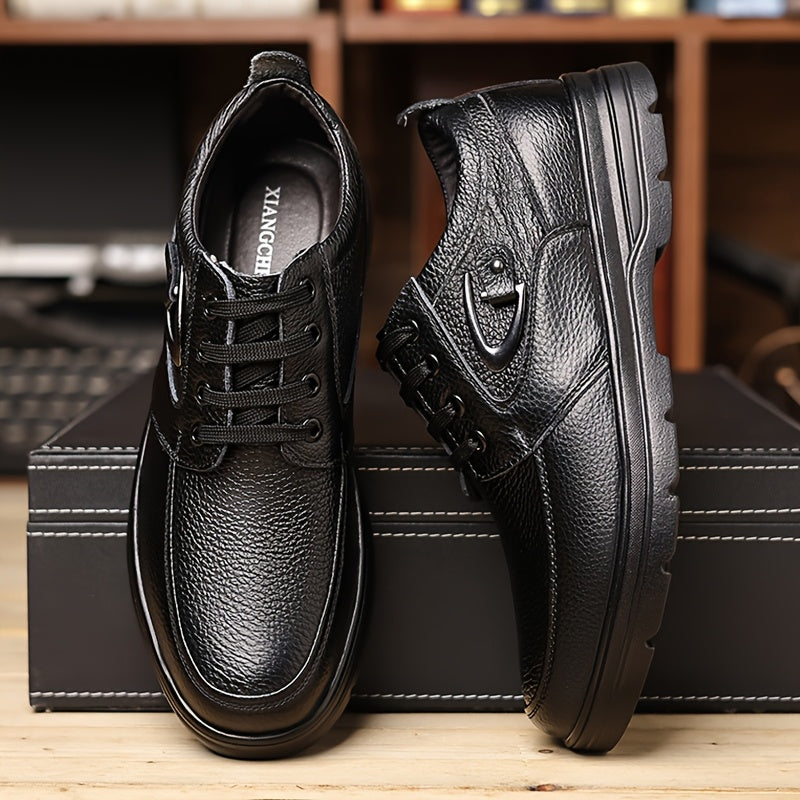 Men's New Spring Genuine Leather Shoes, Top Layer Cowhide Genuine Leather Breathable Business Casual Shoes Retro Trendy Soft Sole Anti-slip Lace-up Round Head Large Size Men's Shoes
