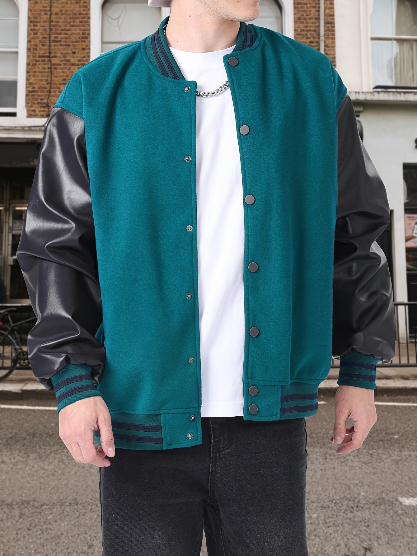 Varsity Baseball Jackets Men's Color Block Bomber Jacket Comfy Stylish Spring and Autumn Coats Casual Breathable Button Up Outerwear with Pockets for Sports