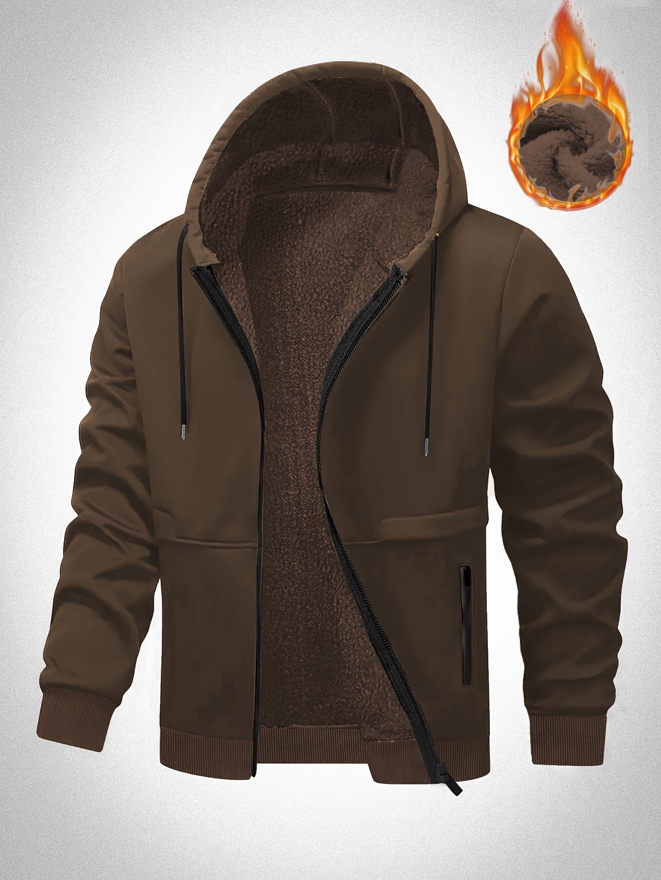 Veste ¨¤ Capuche Doubl¨¦e en Polaire pour Hommes Grande Taille - Zipp¨¦e, Chaude et Confortable pour l'Automne\u002FHiver, GRANDE TAILLE