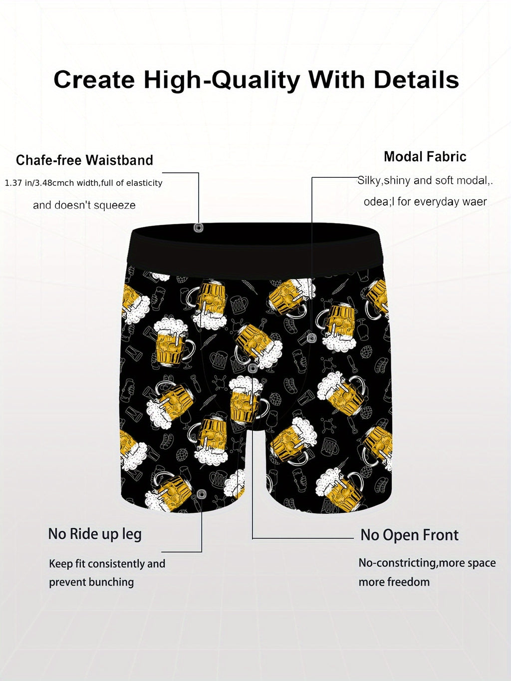 Cale?on Boxer Homme Original, Tissu Polyester et ¨¦lasthanne, Imprim¨¦ Ludique, Ceinture Confortable, Maille Anti-Remont¨¦e - Coupe Medium