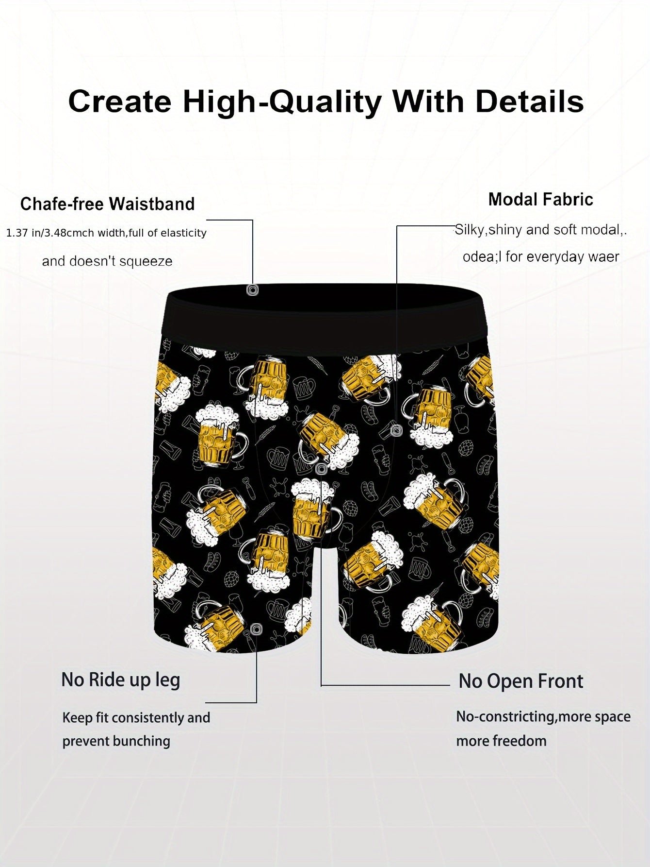 Cale?on Boxer Homme Original, Tissu Polyester et ¨¦lasthanne, Imprim¨¦ Ludique, Ceinture Confortable, Maille Anti-Remont¨¦e - Coupe Medium