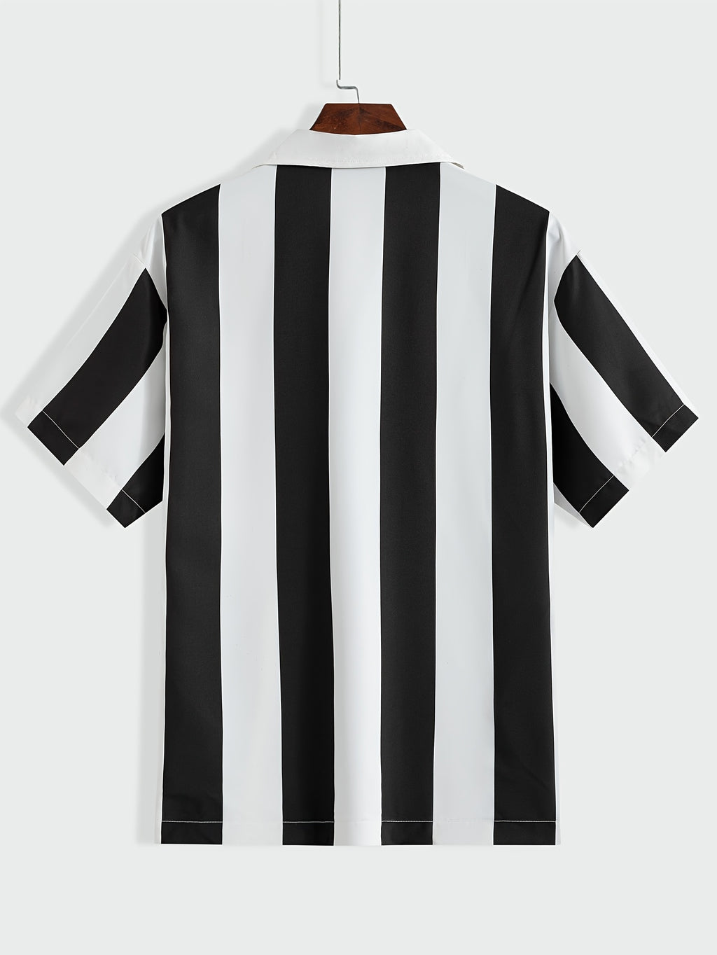 1pc Men'S Summer Casual Striped Button- Shirt - Short Sleeve, Regular Fit, Polyester Woven Fabric, Non-Stretch, Lapel Collar, Placket, for Daily & Outdoor Activities, Hiking, Weekend - Woven Fabric Weight 125g\u002Fm2