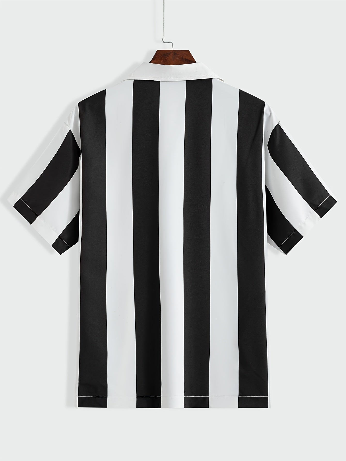 1pc Men'S Summer Casual Striped Button- Shirt - Short Sleeve, Regular Fit, Polyester Woven Fabric, Non-Stretch, Lapel Collar, Placket, for Daily & Outdoor Activities, Hiking, Weekend - Woven Fabric Weight 125g\u002Fm2