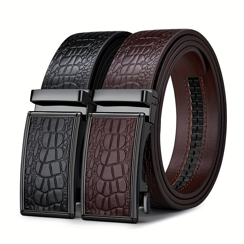Ceinture en Cuir V¨¦ritable pour Homme WilliamPOLO avec Boucle Automatique, Ceinture Noire Ajustable pour Tenue D¨¦contract¨¦e d'Affaires