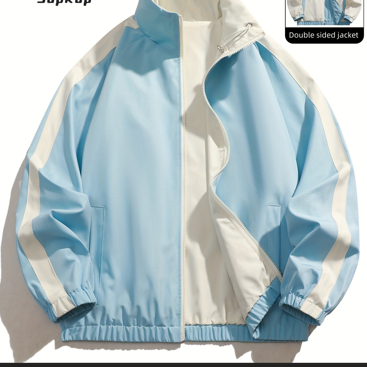 Veste r¨¦versible homme d¨¦contract¨¦e, Veste r¨¦versible homme d¨¦contract¨¦e avec poches, col montant zipp¨¦e, manches longues pour ext¨¦rieur