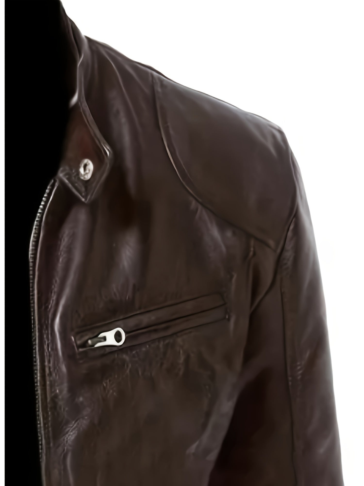 Veste bomber en cuir synth¨¦tique pour hommes - D¨¦contract¨¦e, tendance, veste de moto avec fermeture ¨¦clair et poches, design ¨¤ blocs de couleur marron et noir
