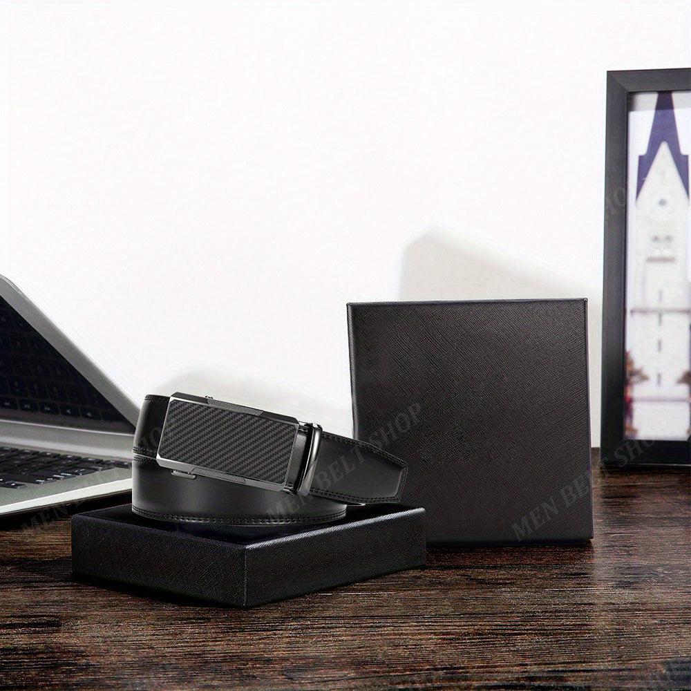 2pcs Ceintures en Cuir de Qualit¨¦ Sup¨¦rieure pour Hommes - Longueur R¨¦glable, Durable avec Boucle Automatique, Finition Textur¨¦e - Id¨¦ales pour le Port Affaires & D¨¦contract¨¦ en Noir, Marron Fonc¨¦ & Fibre de Carbone Noire, Ceinture en Cuir