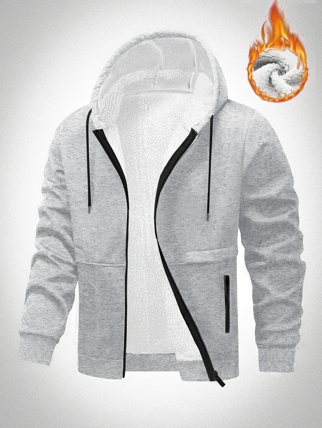 Veste ¨¤ Capuche Doubl¨¦e en Polaire pour Hommes Grande Taille - Zipp¨¦e, Chaude et Confortable pour l'Automne\u002FHiver, GRANDE TAILLE