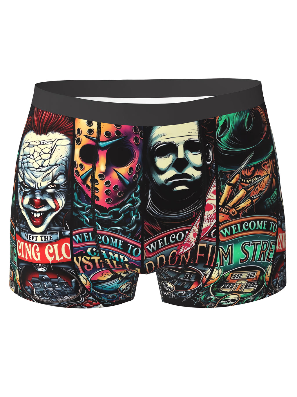 Cale?on Boxer Homme ¨¤ l'Effigie de Personnages de Films d'Horreur (Jason, Freddy, Michael Myers) - Sous-v¨ºtements Respirants ¨¦lastiques - Lavable en Machine, Short de Bain Fantaisie pour Sport et D¨¦contract¨¦ | Design Ludique | Coupe Confortable