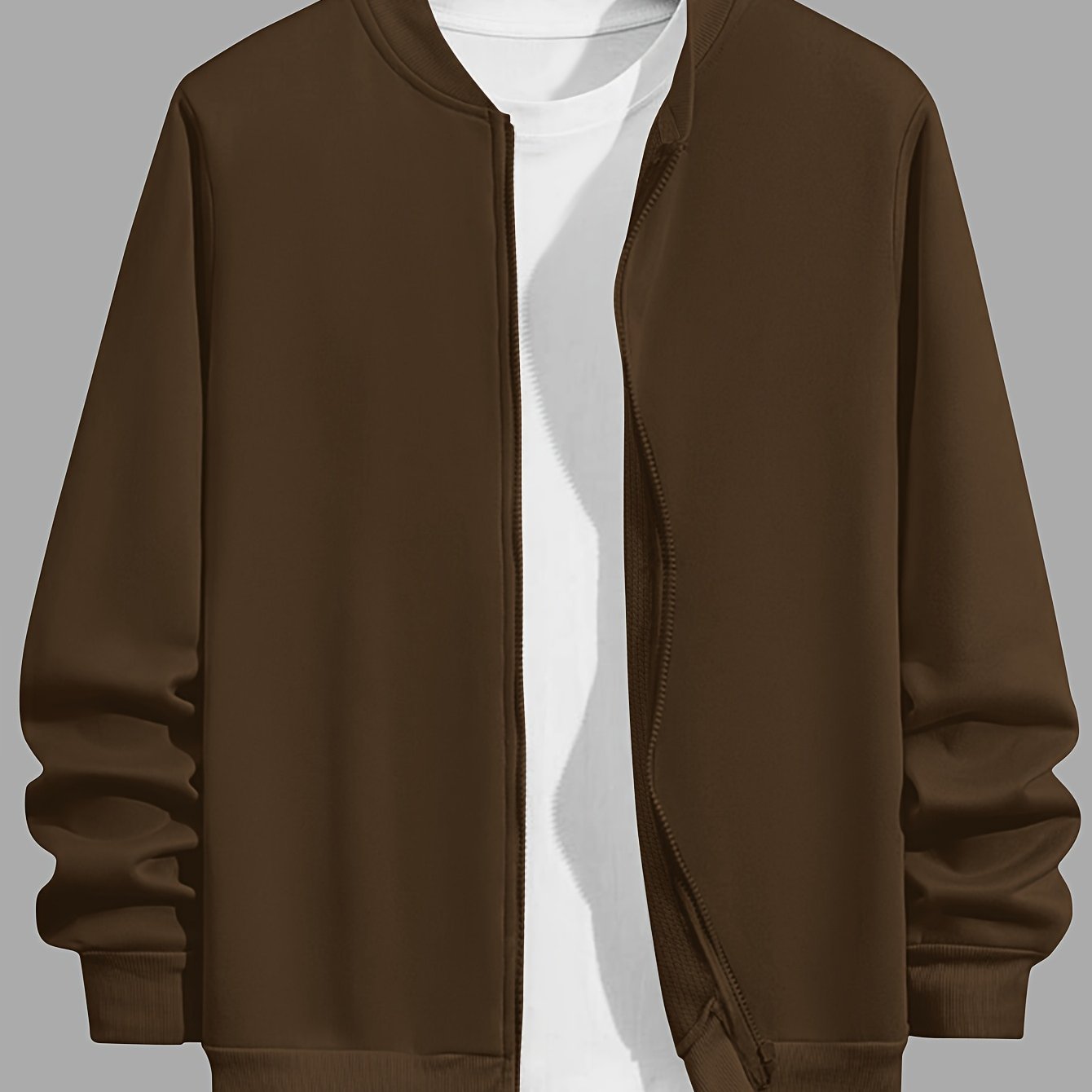 Veste Casual Homme Unie ¨¤ Zip, Col Baseball Chic pour Automne Hiver, Taille Grande