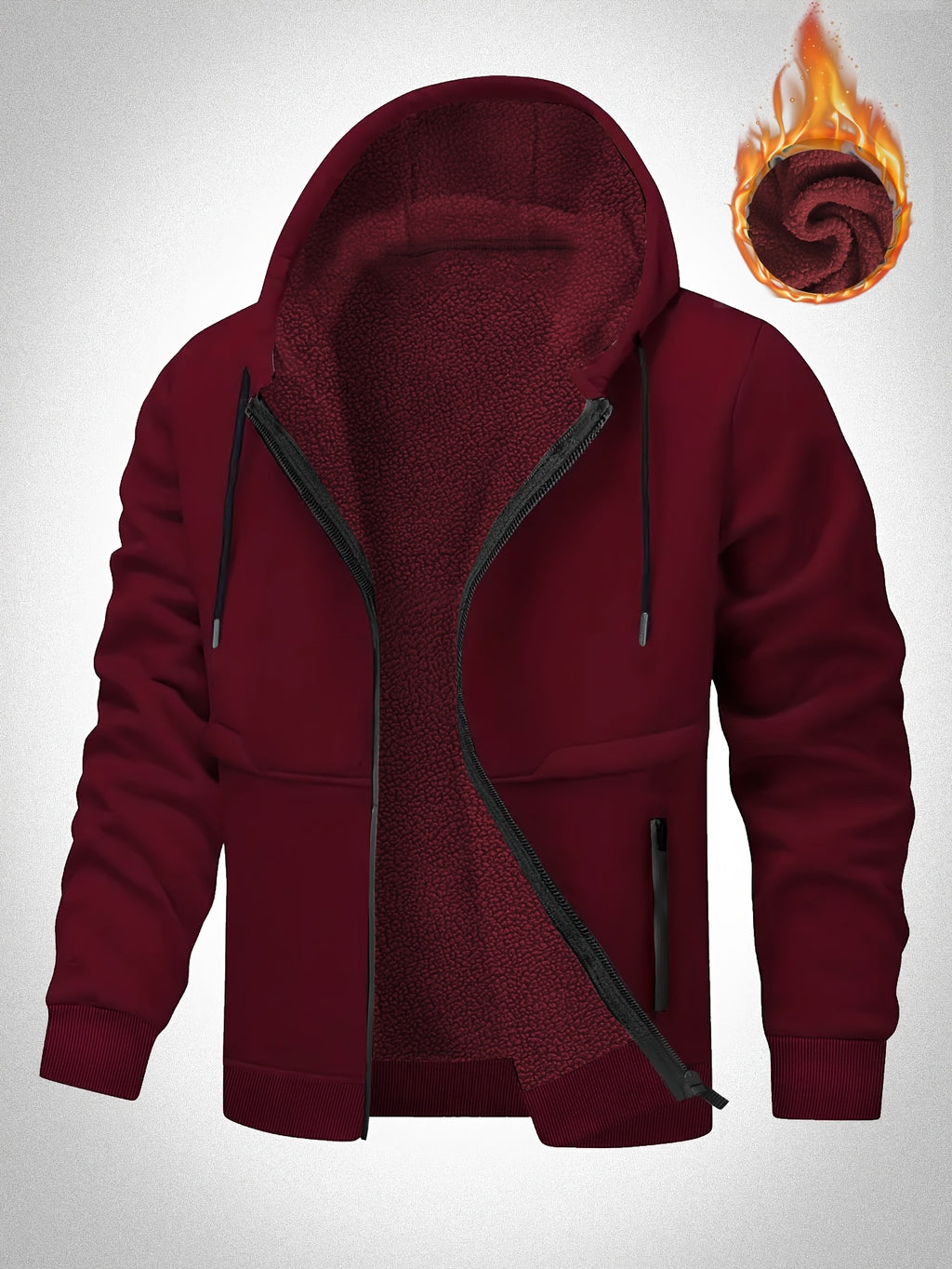 Veste ¨¤ Capuche Doubl¨¦e en Polaire pour Hommes Grande Taille - Zipp¨¦e, Chaude et Confortable pour l'Automne\u002FHiver, GRANDE TAILLE