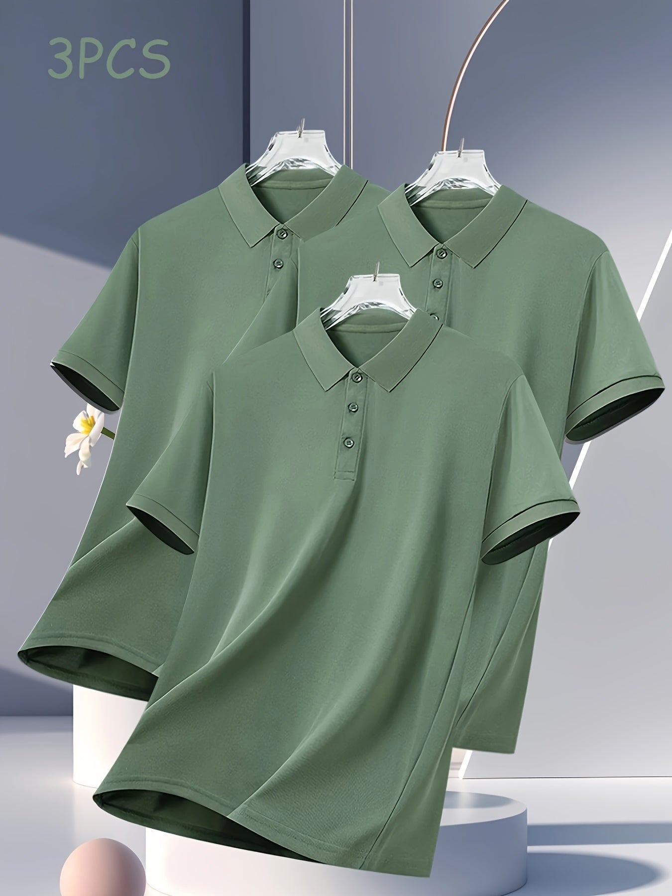 3pcs Men's Casual Shirts - Breathable Polyester, Button-Up, Short Sleeve in Black, White, & Navy - Ideal for Summer Sports & Leisure