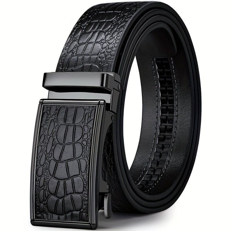 Ceinture en Cuir V¨¦ritable pour Homme WilliamPOLO avec Boucle Automatique, Ceinture Noire Ajustable pour Tenue D¨¦contract¨¦e d'Affaires